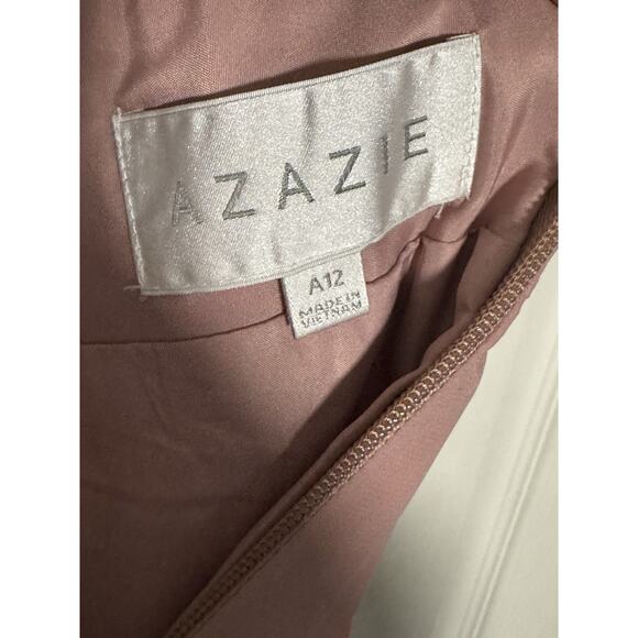 Azazie Dusty Rose, Mauve, Evening Gown, Pleated, Lace, Built In Cups, Size A12 - Picture 8 of 9
